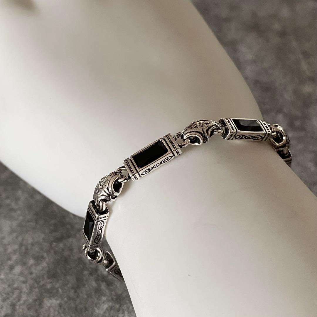 メキシカンジュエリー シルバー925 オニキス調 ブレスレット ブラック2way