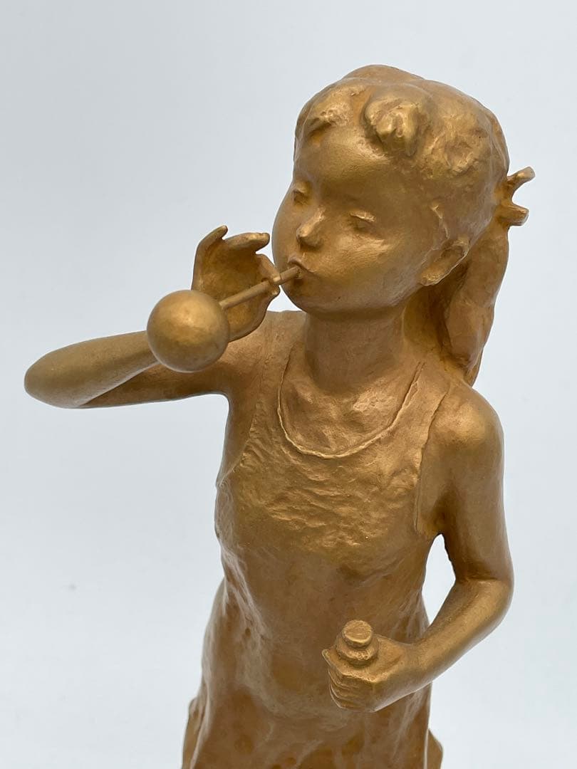 矢野秀徳ブロンズ像 しゃぼん玉861/950箱付き 矢野静子識 オブジェ 置物②