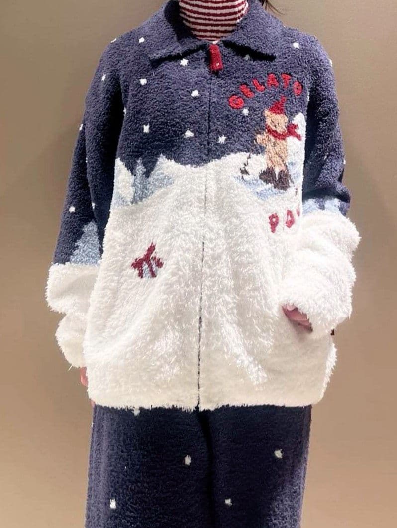 新品✨ジェラートピケ【HOLIDAY】スキーベアジャガードカーディガン NVY