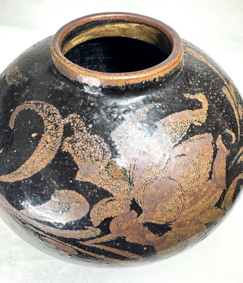 金～元時代・13～14世紀 「河南天目」 黒釉褐彩牡丹文大壷 WWTT131