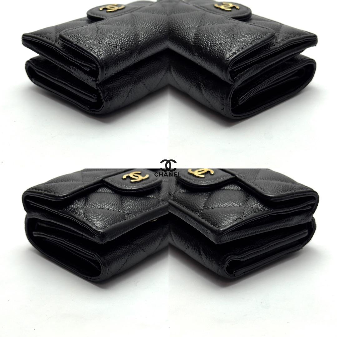 正規品　新型タイプ　シャネル　マトラッセ　ゴールド金具　Wホック　三つ折り財布