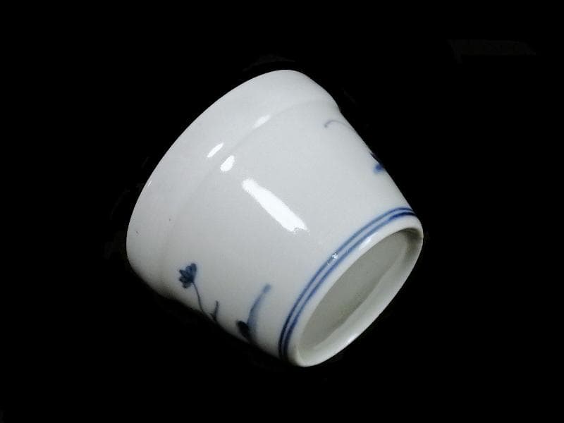 古伊万里　染付　草花紋の図　蕎麦猪口　江戸期　A1174AS-CDd