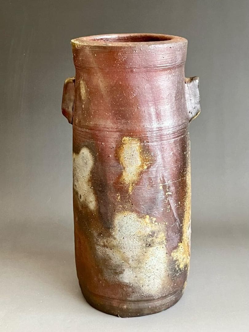 人間国宝　藤原啓　耳付窯変花入 　M336