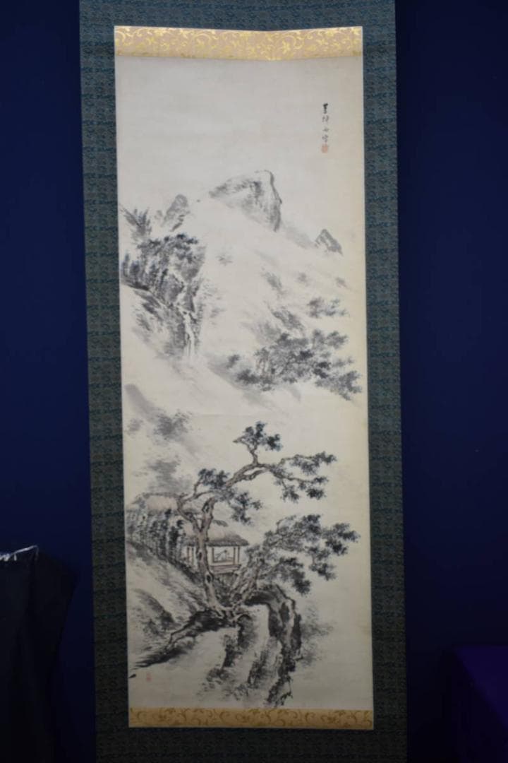 模写/高橋草坪/山水人物図/桐題箱付/布袋屋掛軸HG-234