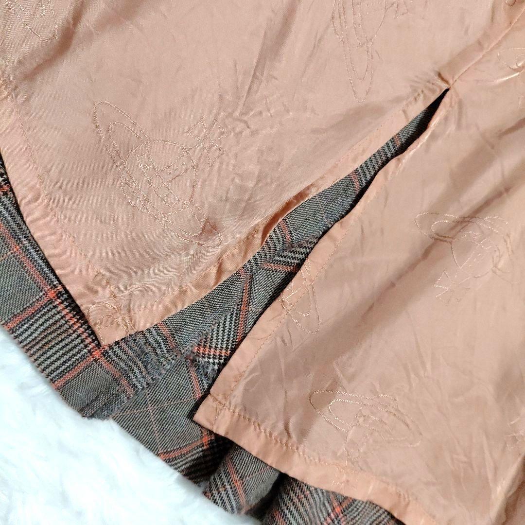 ヴィヴィアン　スカート　ウール　プリーツ チェック　オーヴボタン　裏地ロゴ　L