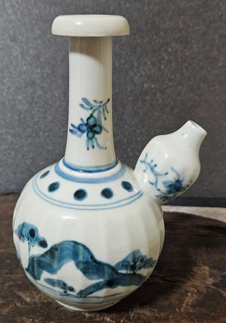 19世紀　欧州アンティーク　オランダ　 デルフト　古伊万里写　山水に花図　乳瓶
