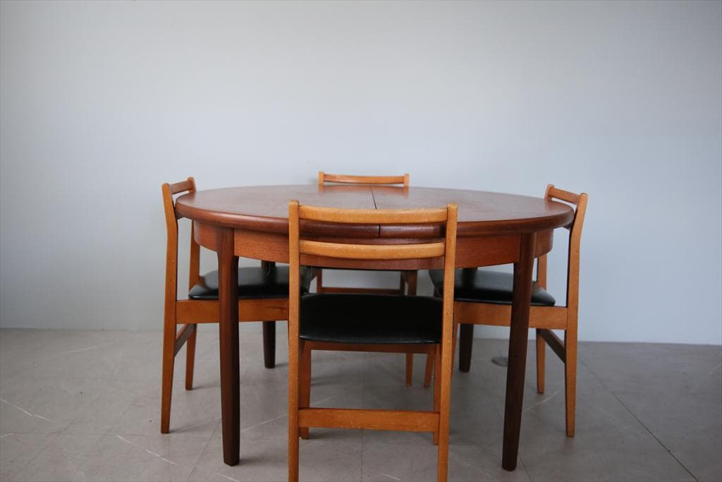 英国アンティーク伸張式ラウンドダイニングテーブル/エクステンション机92-102