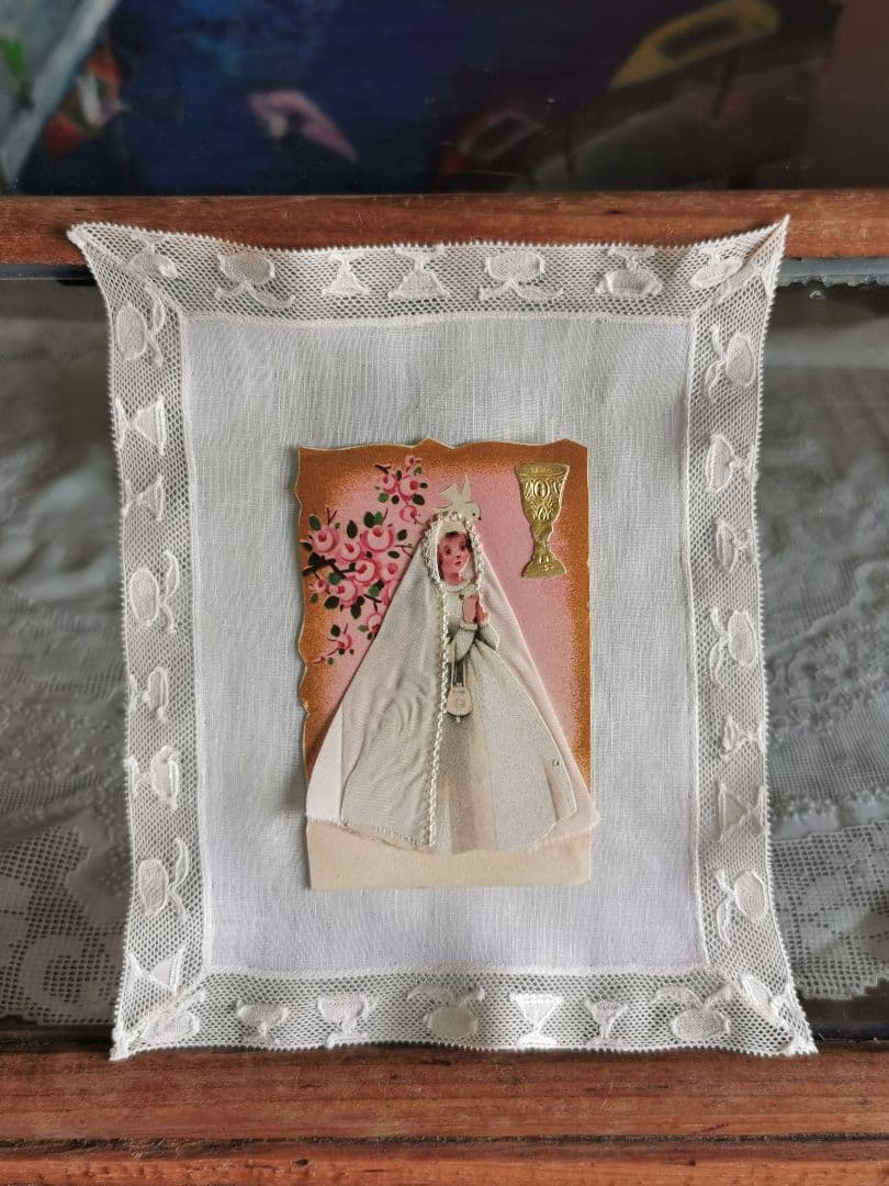 アンティーク カクテルグラス＆ゴブレット＆果実 手刺繍トリム 極薄クロス β