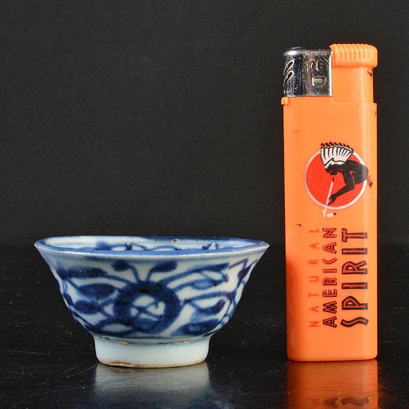 中国　青花　花文　煎茶碗　五客　時代箱付　M　R7281