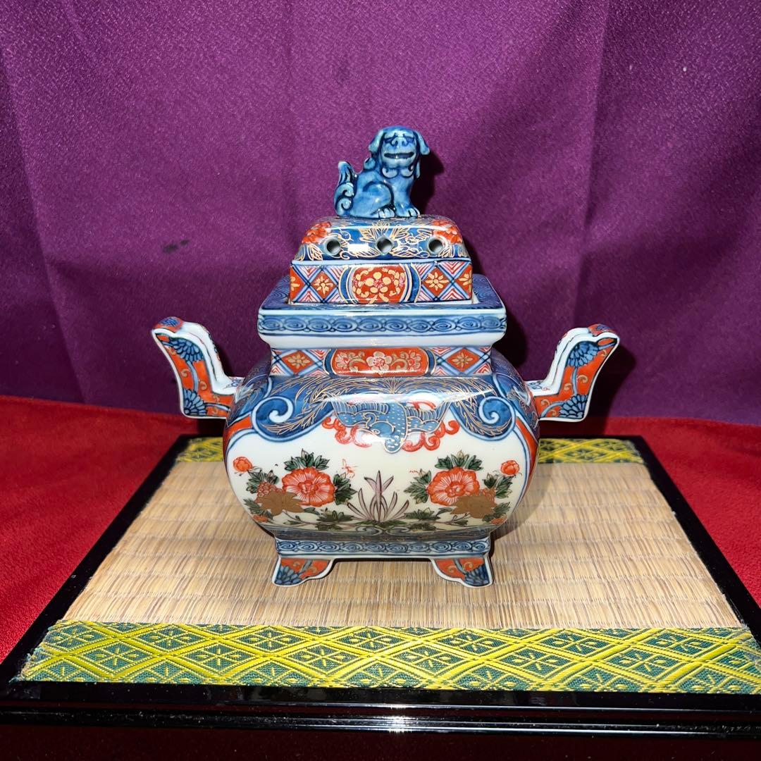 古伊万里花鳥図源右衛門　香炉最上級品　共箱窯出し値400000円