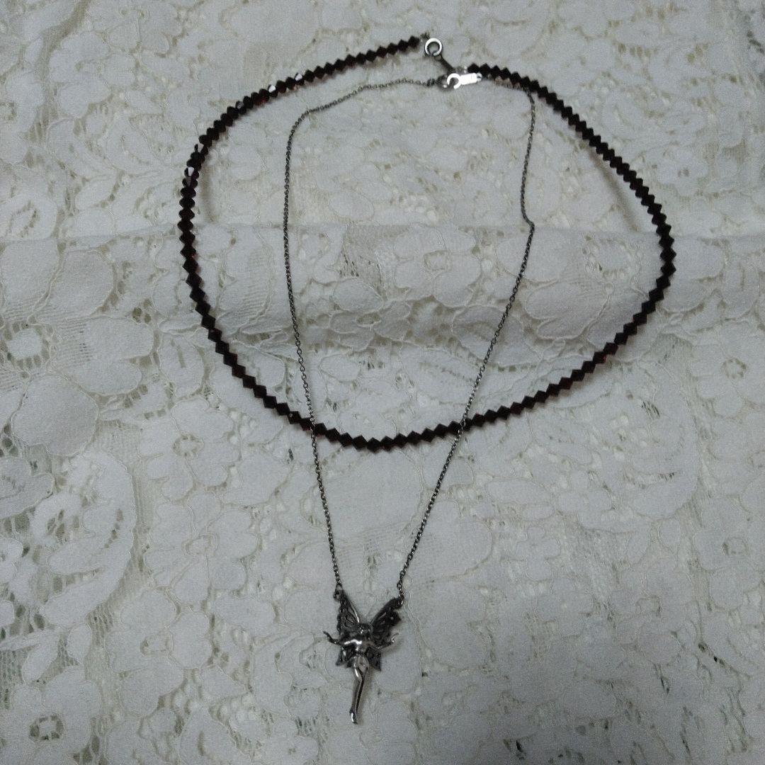 シルバー　925　妖精　フェアリー ペンダント ストーン付　ネックレス　ガーネッ