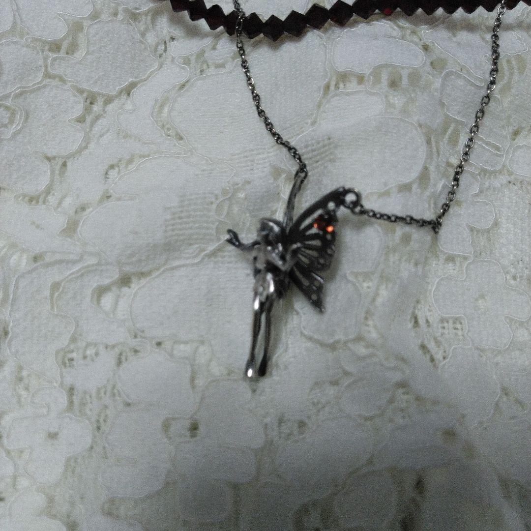 シルバー　925　妖精　フェアリー ペンダント ストーン付　ネックレス　ガーネッ