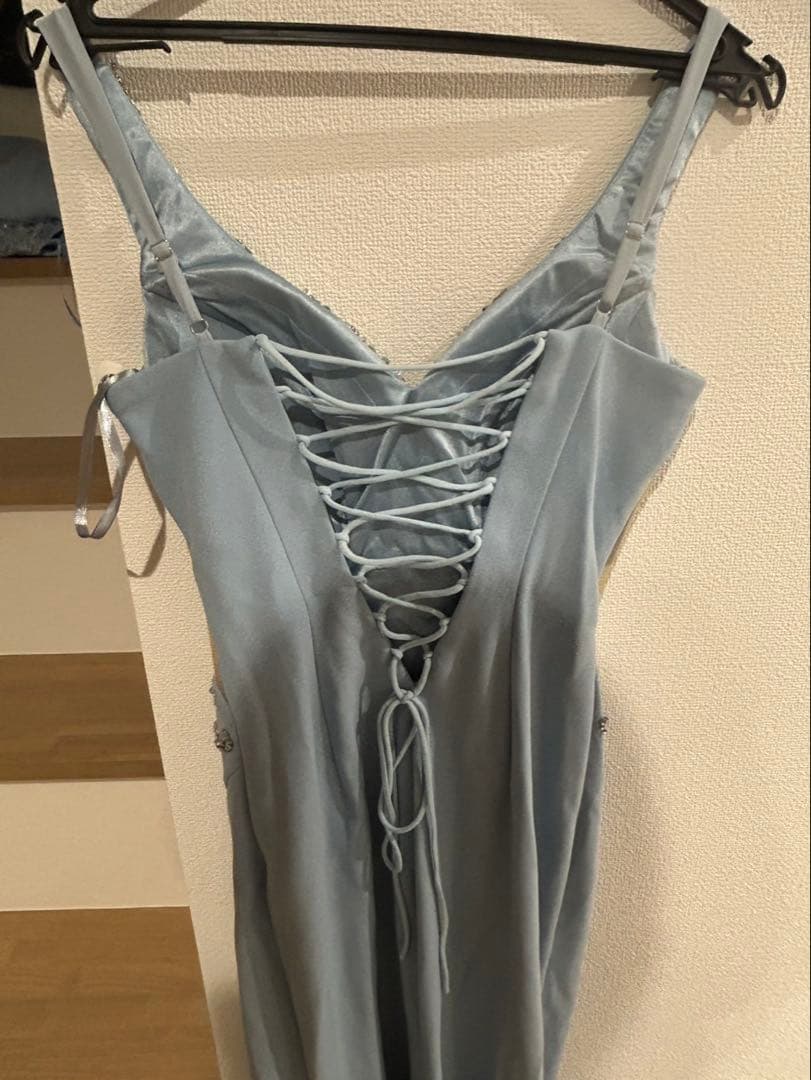 水色 ビーズ刺繍 ナイトドレス