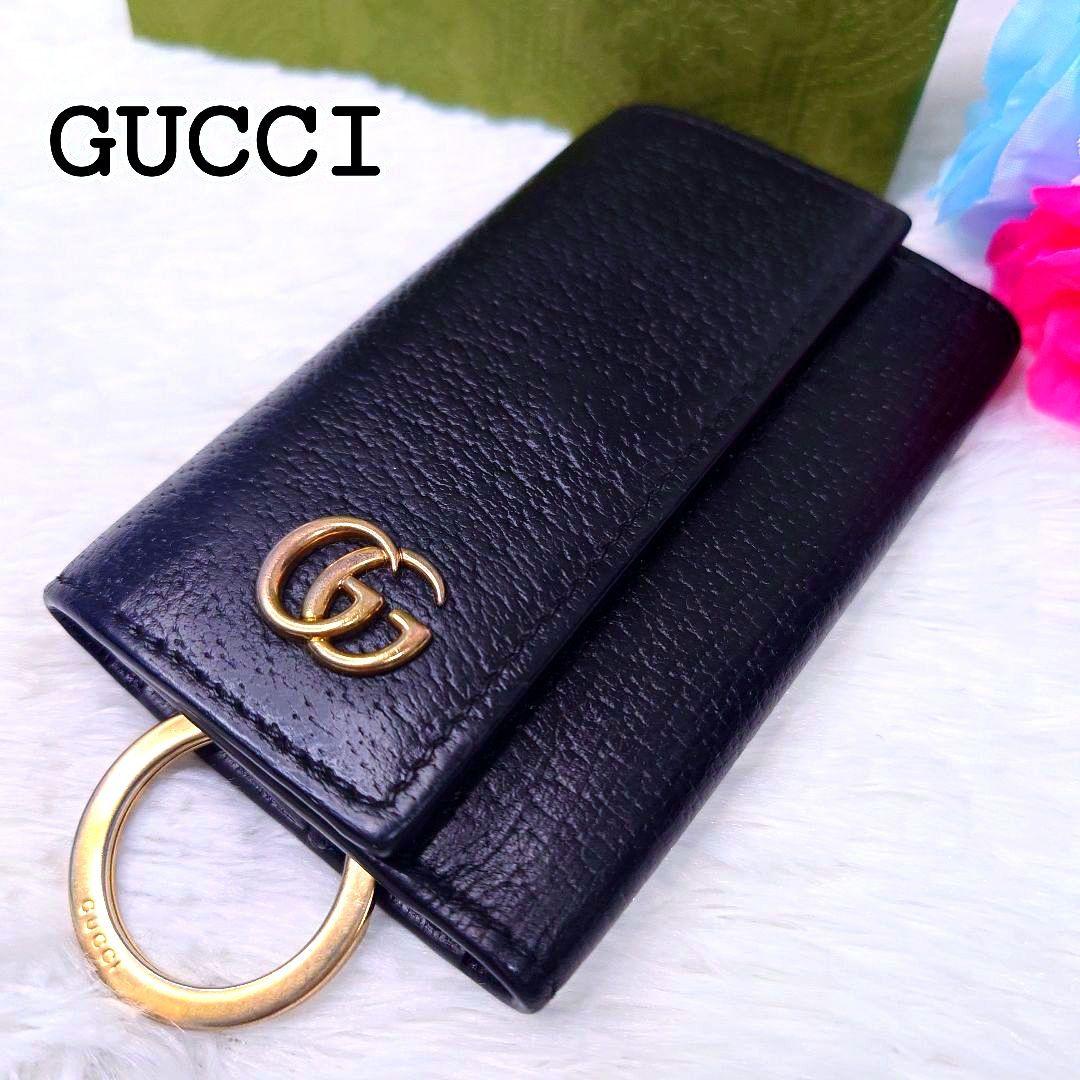 【美品】グッチ キーケース 6連 GG マーモント レザー ゴールド金具 ロゴ