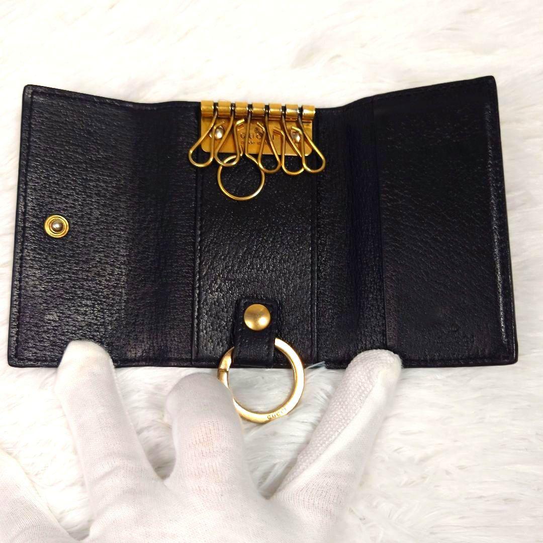 【美品】グッチ キーケース 6連 GG マーモント レザー ゴールド金具 ロゴ