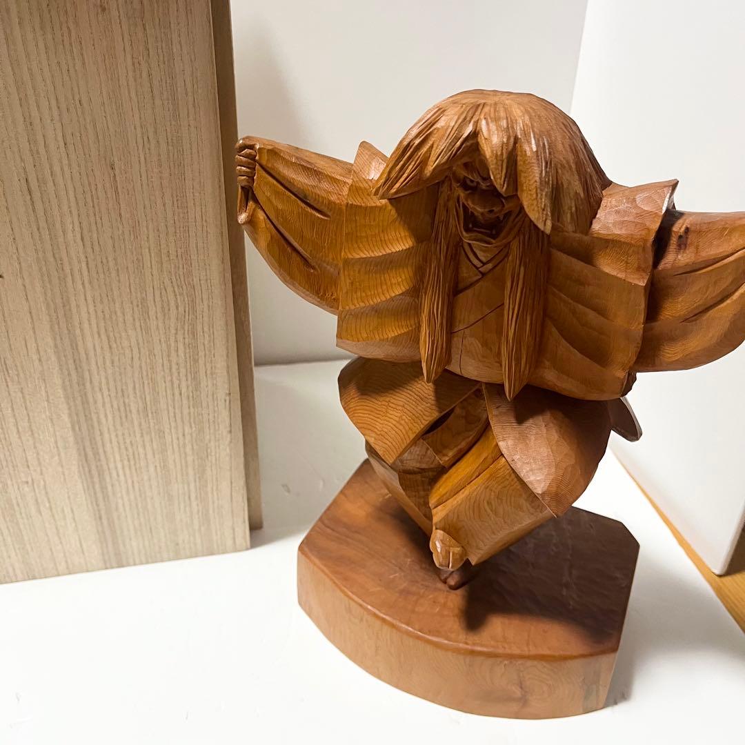 希少 レア 一位一刀彫り 飛騨高山一刀彫第一人者・東勝廣「石橋」共箱 置物 木彫