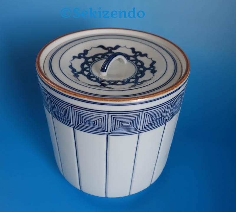 京焼 清水焼　染付　桶側　水指　　平安玉堂窯 共箱 茶道具 手塚祥堂作 2511