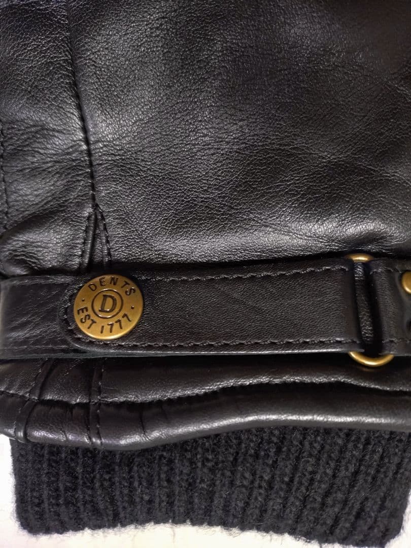 DENTS ブラックレザー手袋 ニットカフ付き　M