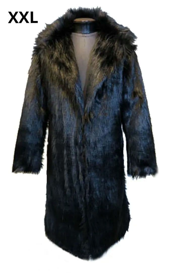 XXL ファーコート メンズ ビッグサイズ 黒ブラック ロング チェスターコート