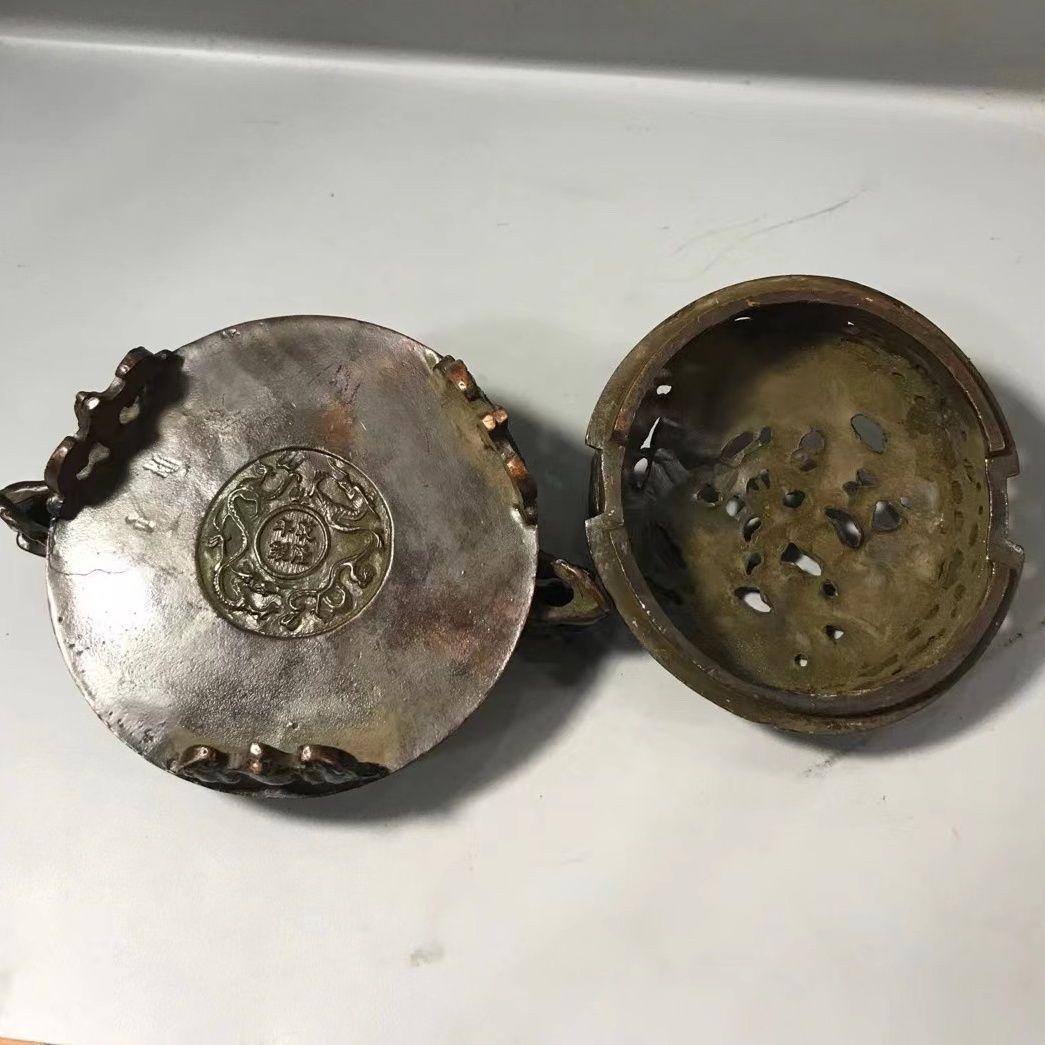 銅器 龍鳳盤香炉 薫香炉 香具 香道具 装飾品 工芸品 美術品 置物