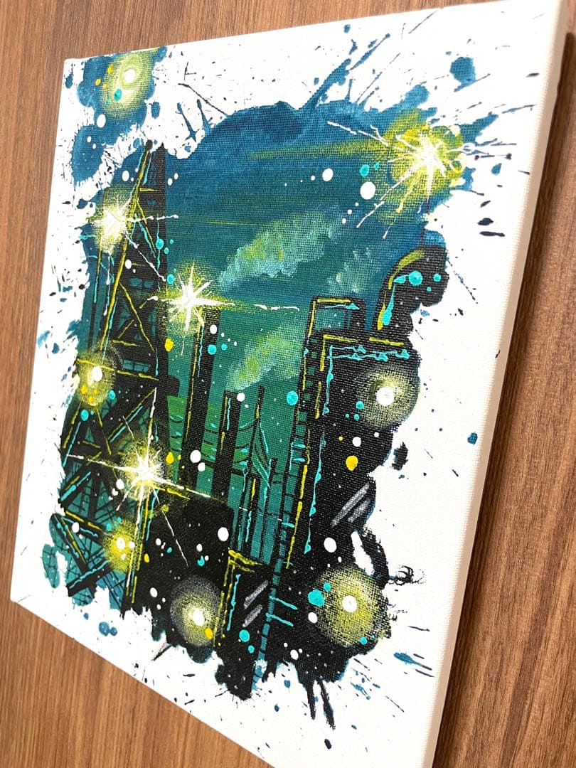 アクリルアート　アートパネル　絵画　アクリル絵の具　工場夜景　キャンバスアート