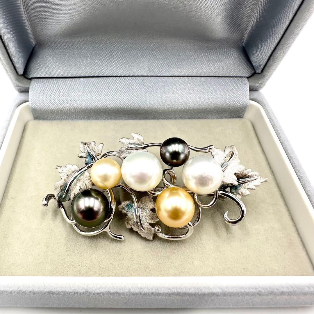 あこやパール マルチカラー ブローチ シルバー レディース 黒蝶 ゴールデン