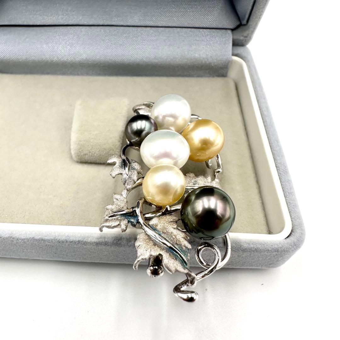 あこやパール マルチカラー ブローチ シルバー レディース 黒蝶 ゴールデン