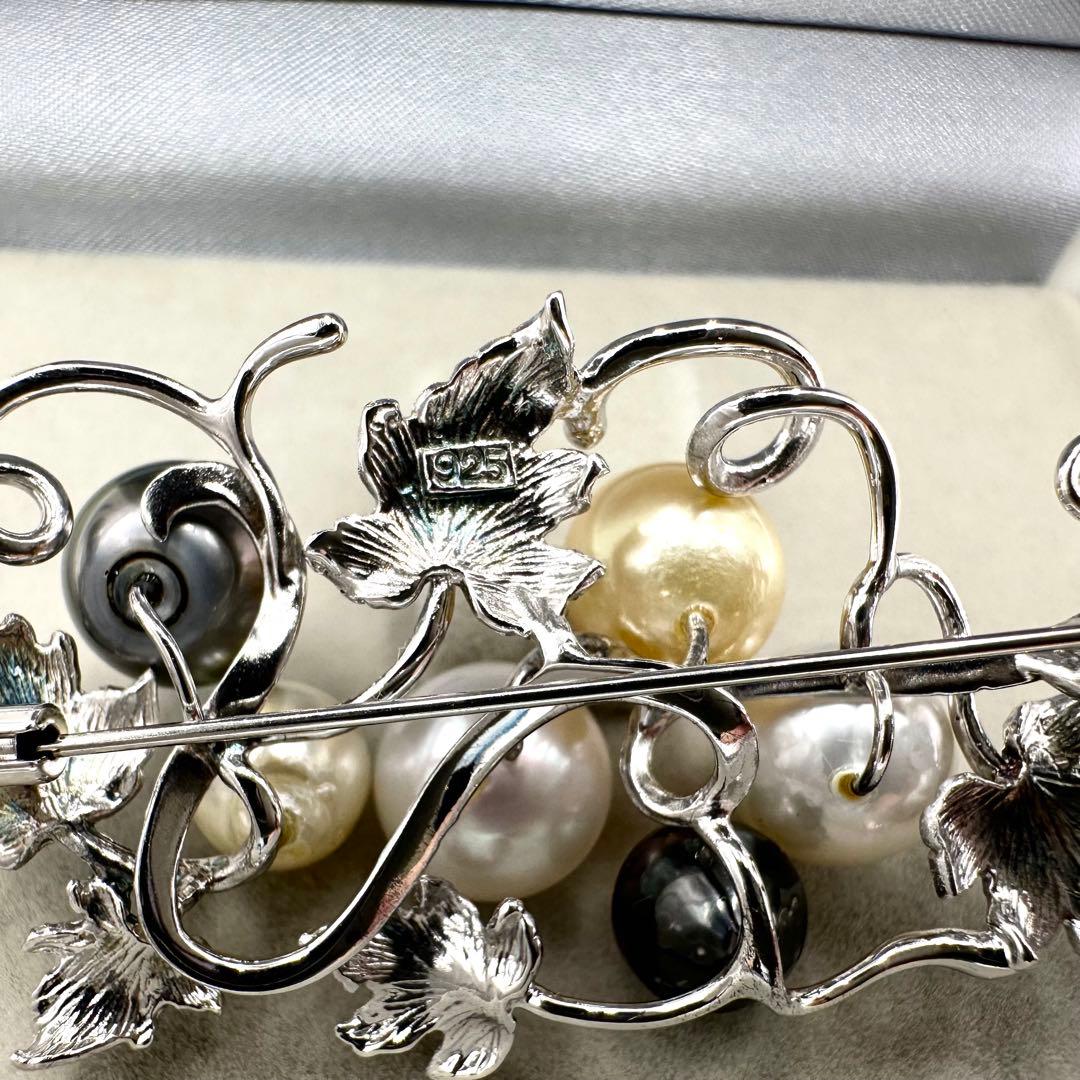 あこやパール マルチカラー ブローチ シルバー レディース 黒蝶 ゴールデン