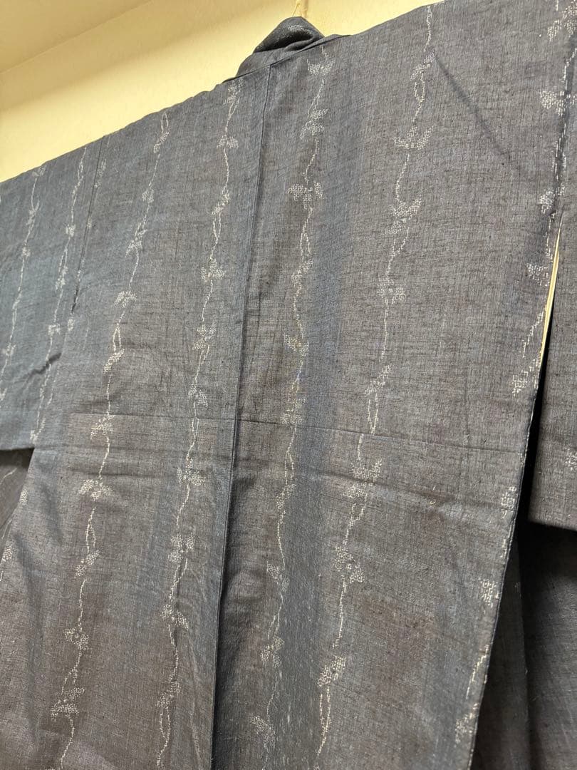 【極上美品】重要無形文化財 本場結城紬「結」地機 藍結城「本愛染 極上100亀甲