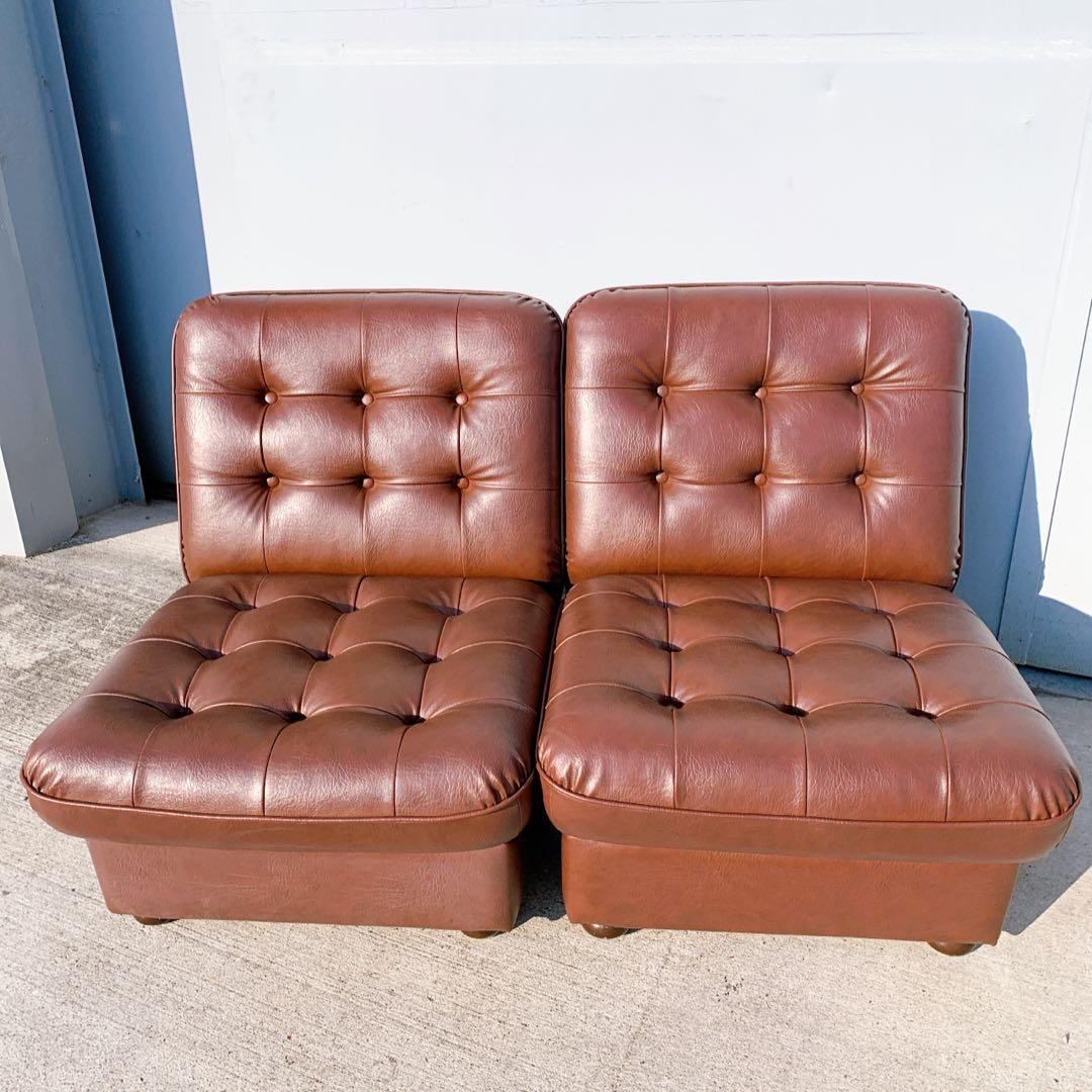 【送料無料】Karimoku カリモク 本革レザー 2人掛けソファ 昭和レトロ