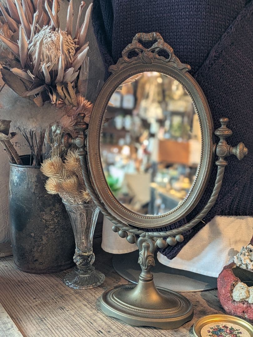 イタリアンビンテージ 真鍮製卓上ミラー