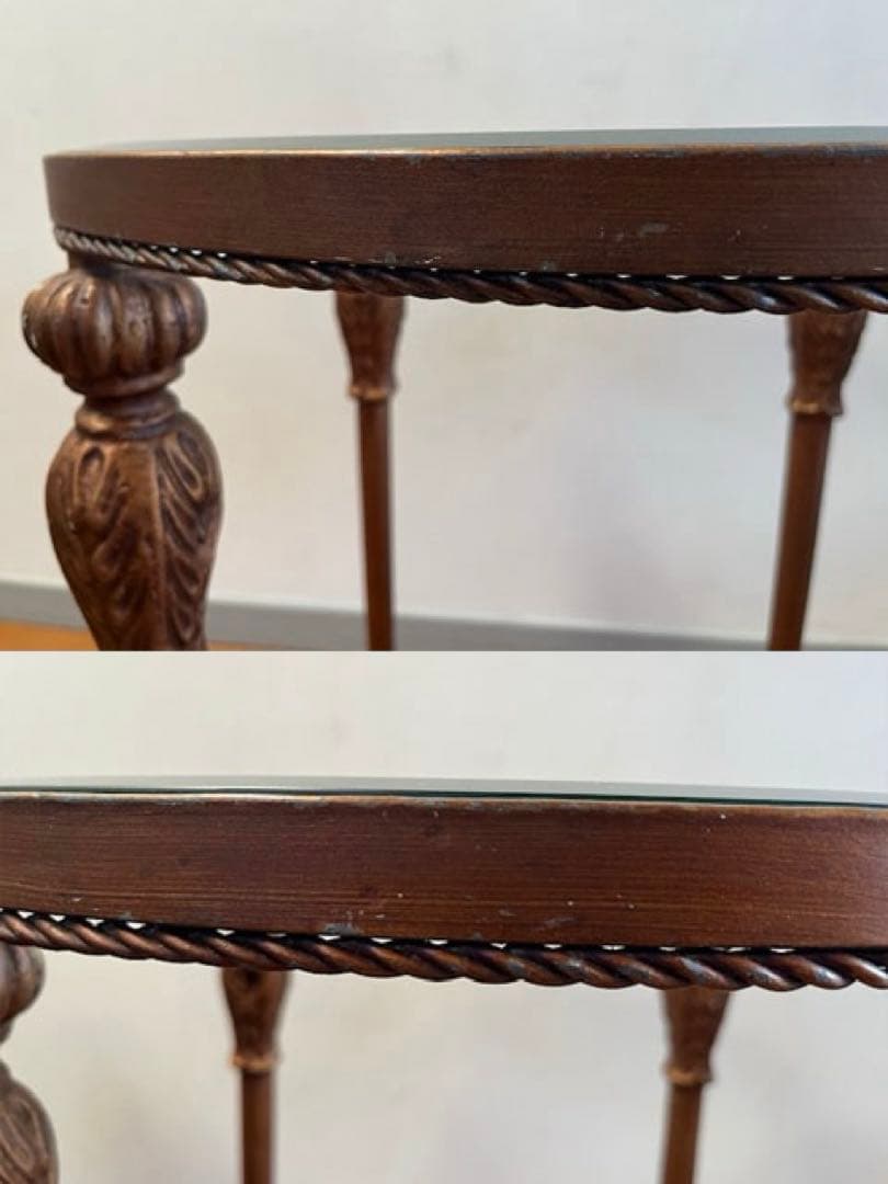 アンティーク調　ガラステーブル　ヴィンテージ　レトロモダン　ヨーロピアン　カフェ