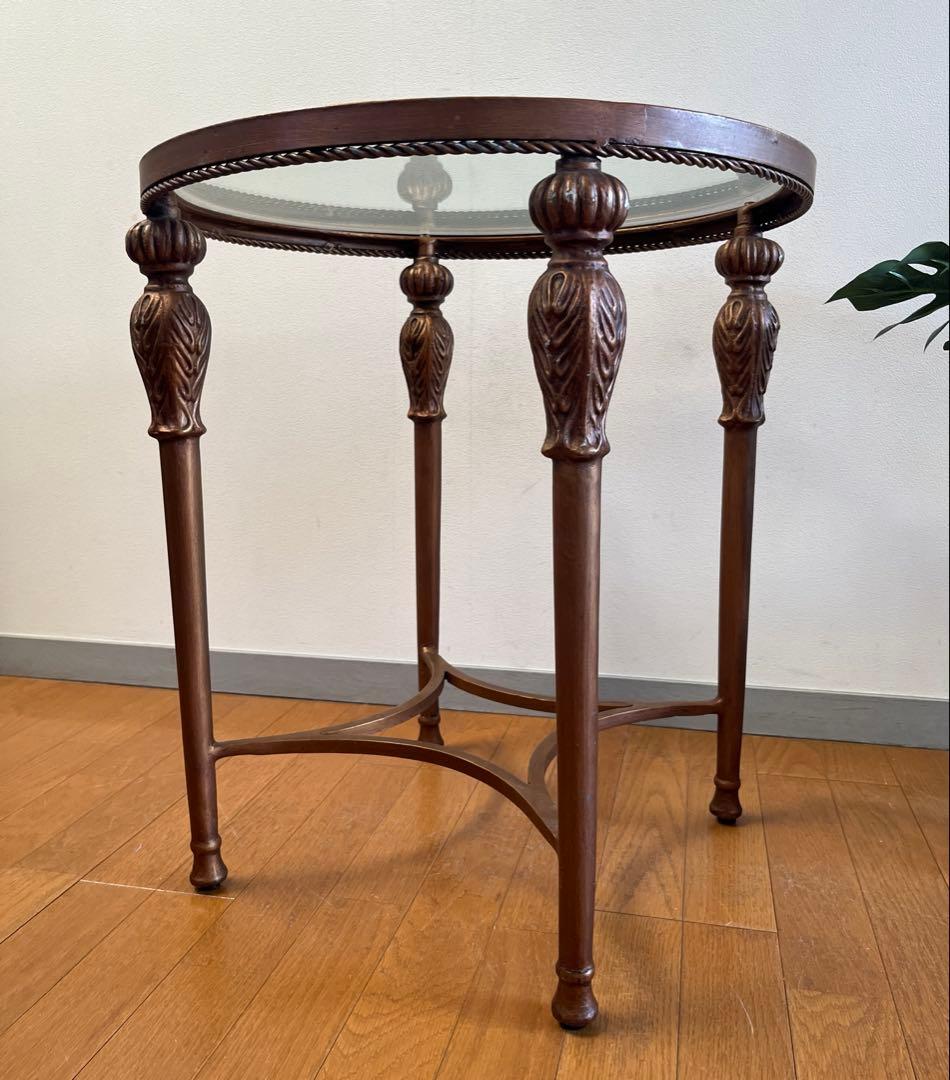 アンティーク調　ガラステーブル　ヴィンテージ　レトロモダン　ヨーロピアン　カフェ