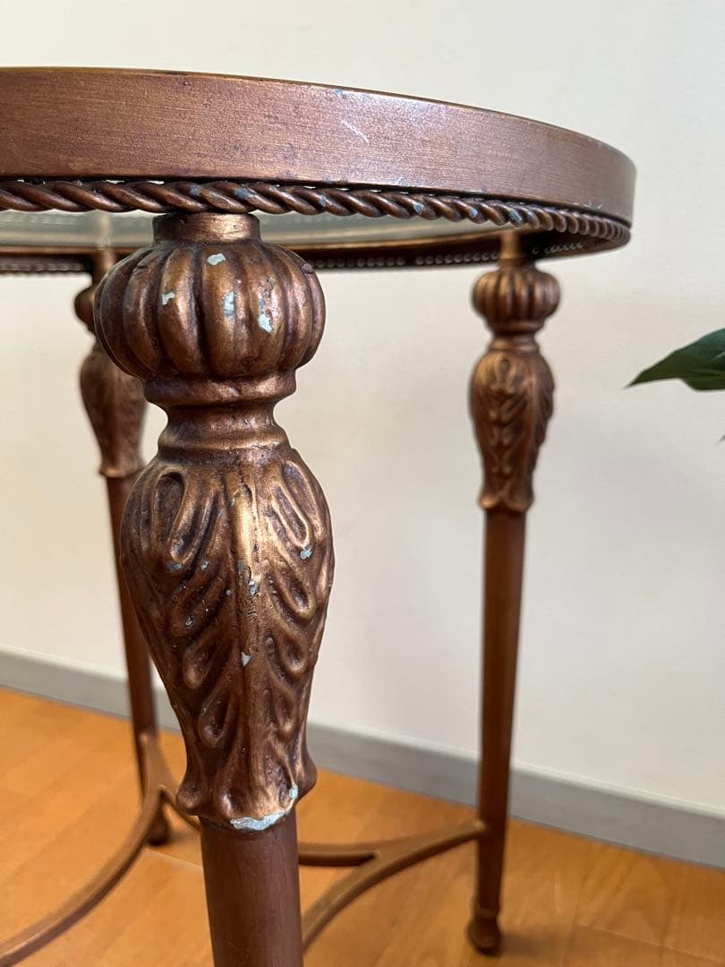 アンティーク調　ガラステーブル　ヴィンテージ　レトロモダン　ヨーロピアン　カフェ