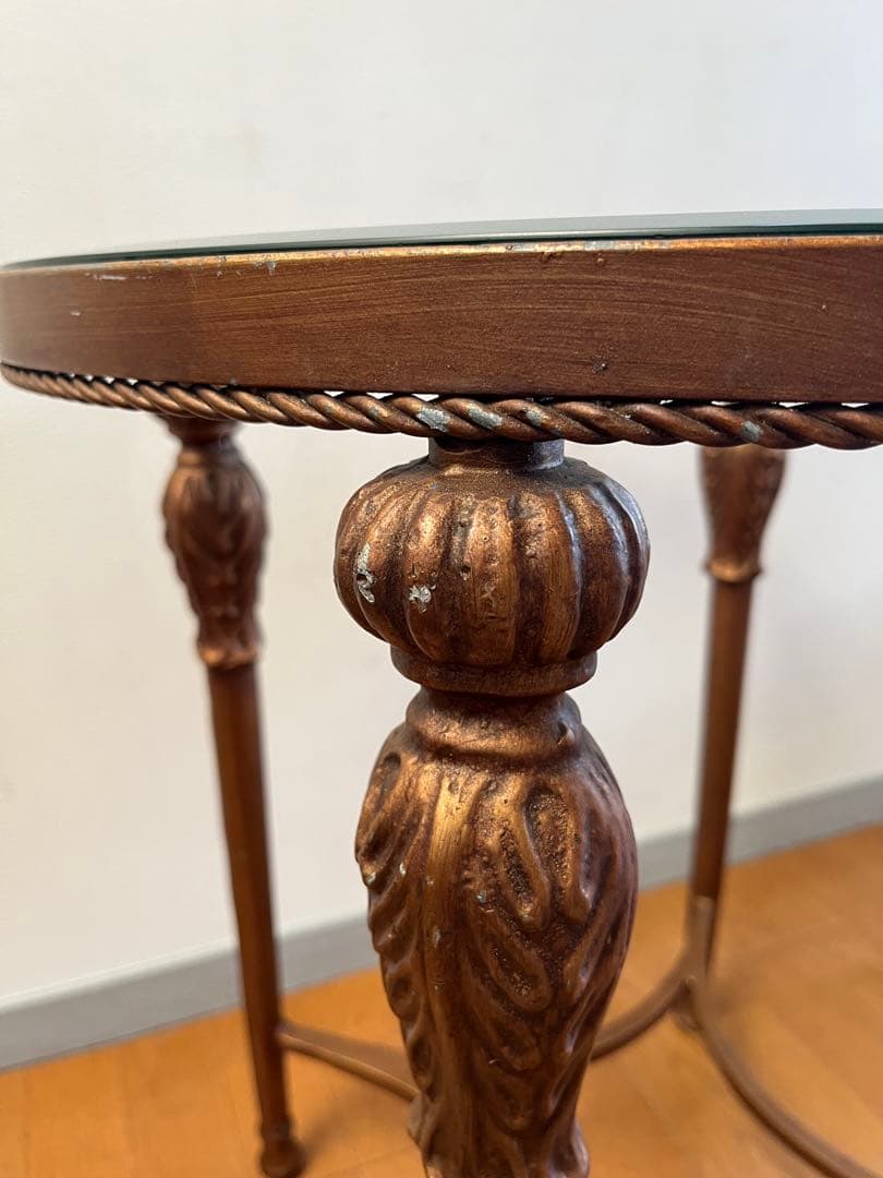 アンティーク調　ガラステーブル　ヴィンテージ　レトロモダン　ヨーロピアン　カフェ