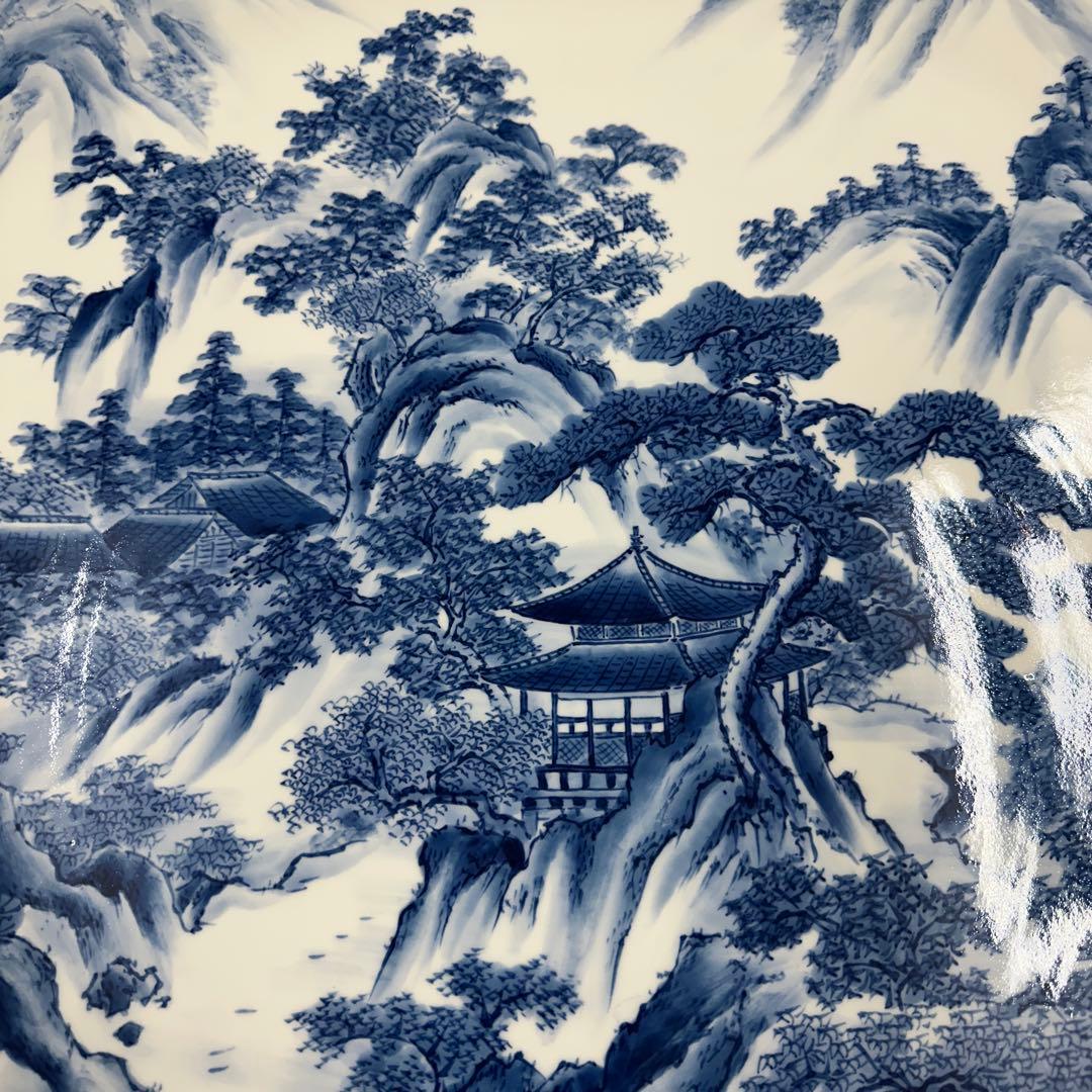引き取り限定　神右衛門　染付山水絵　大皿　直径約93.5㎝東な7-1220☆2F