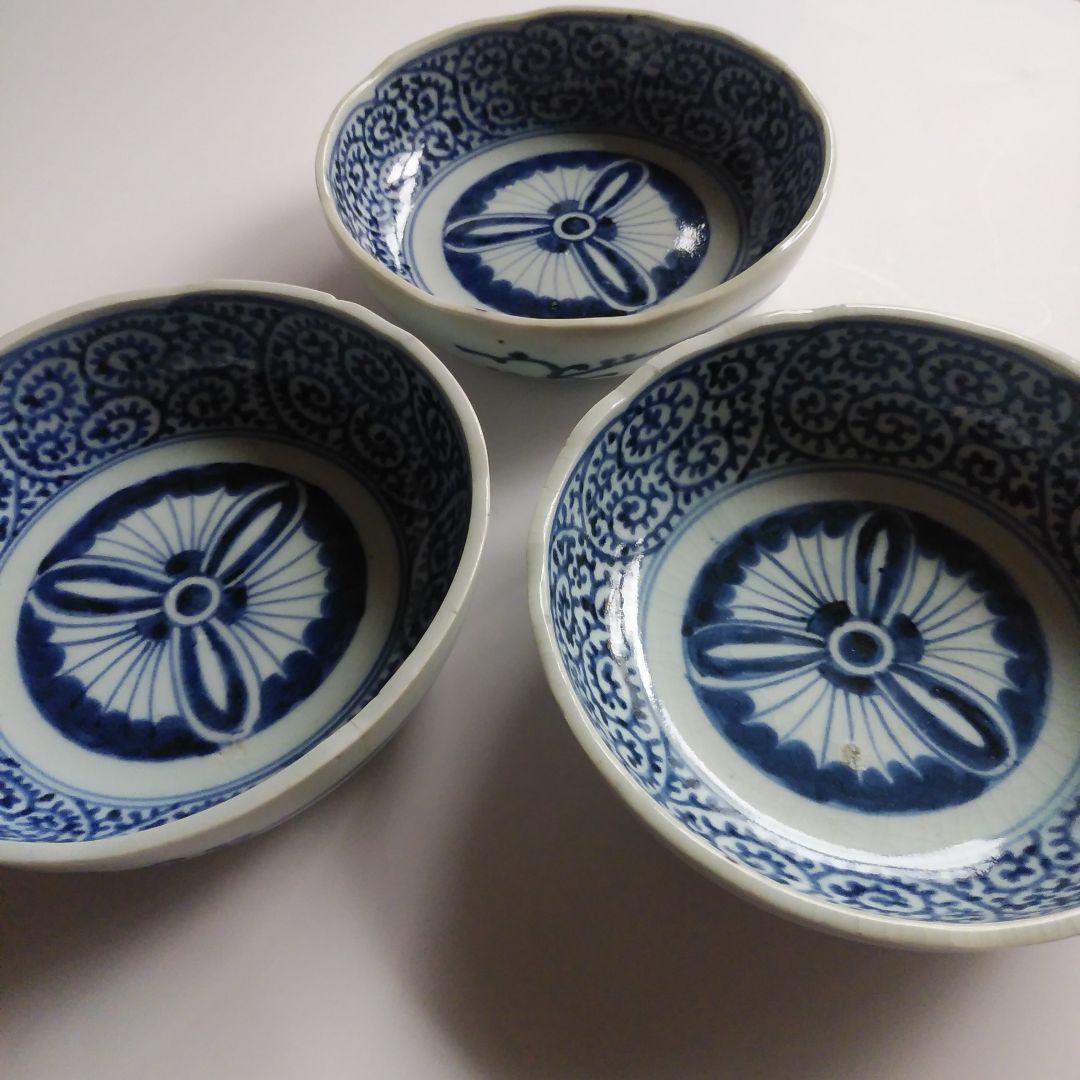 古伊万里 染付 蛸唐草文皿 三客 なます皿 くらわんか 筒江窯 アンティーク