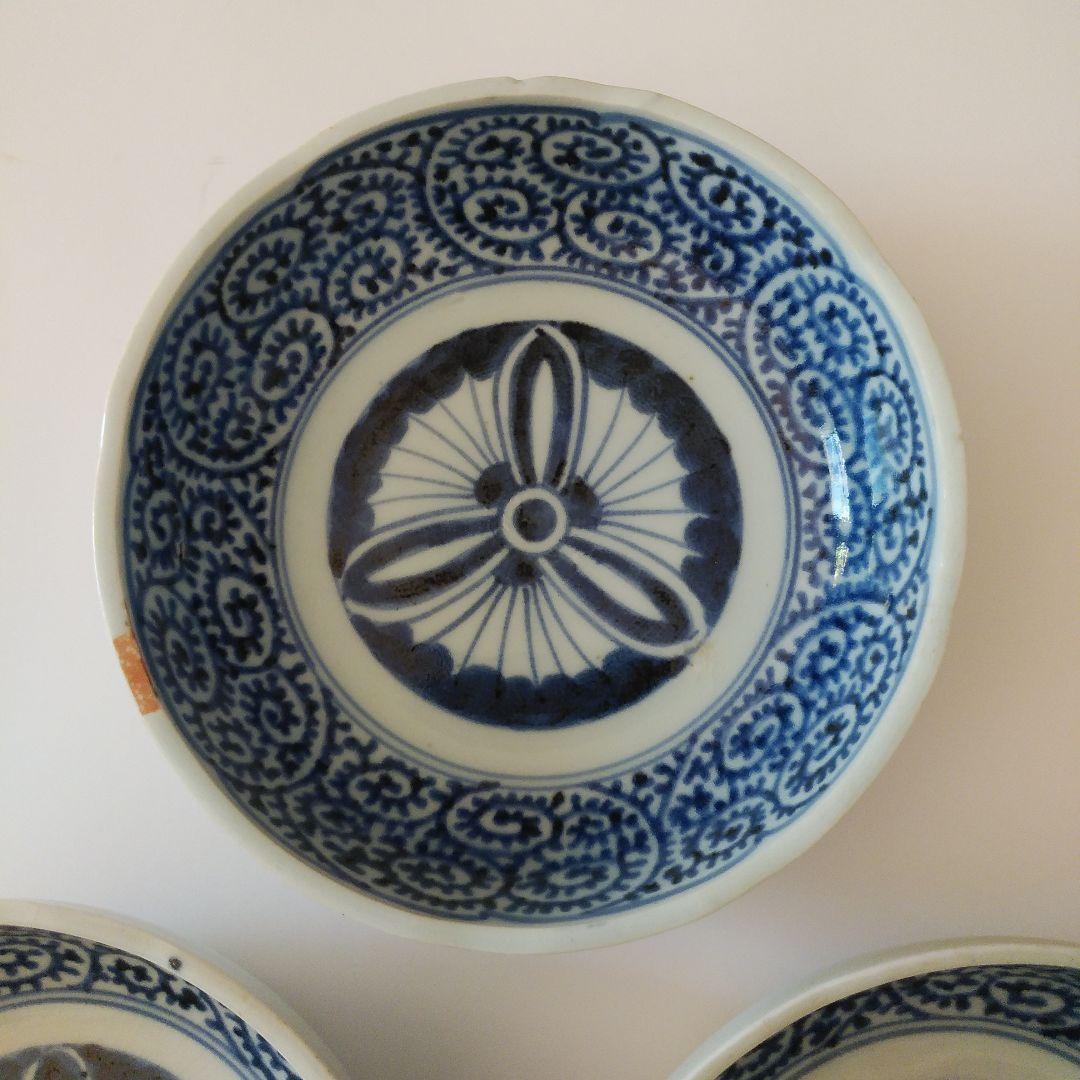古伊万里 染付 蛸唐草文皿 三客 なます皿 くらわんか 筒江窯 アンティーク