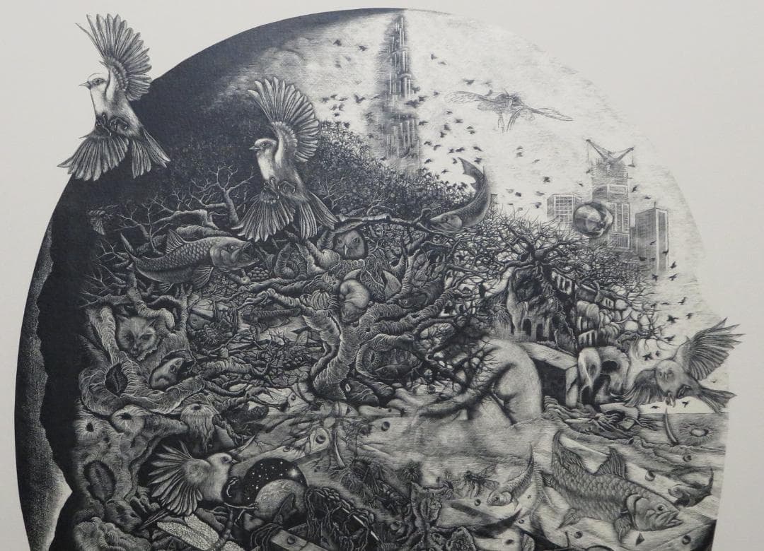 小林敬生　「蘇生の刻・飛翔」小口木版画　約６８×４６ｃｍ　《真作》　ｍｃ