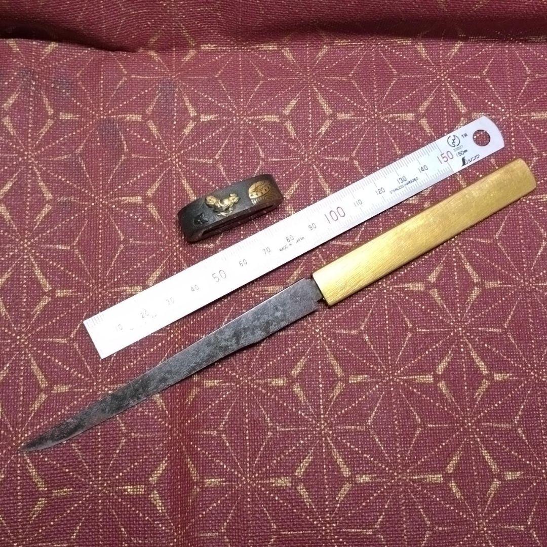 小柄 金象嵌 四分一銀 紙切 銘あり 江戸時代 本歌