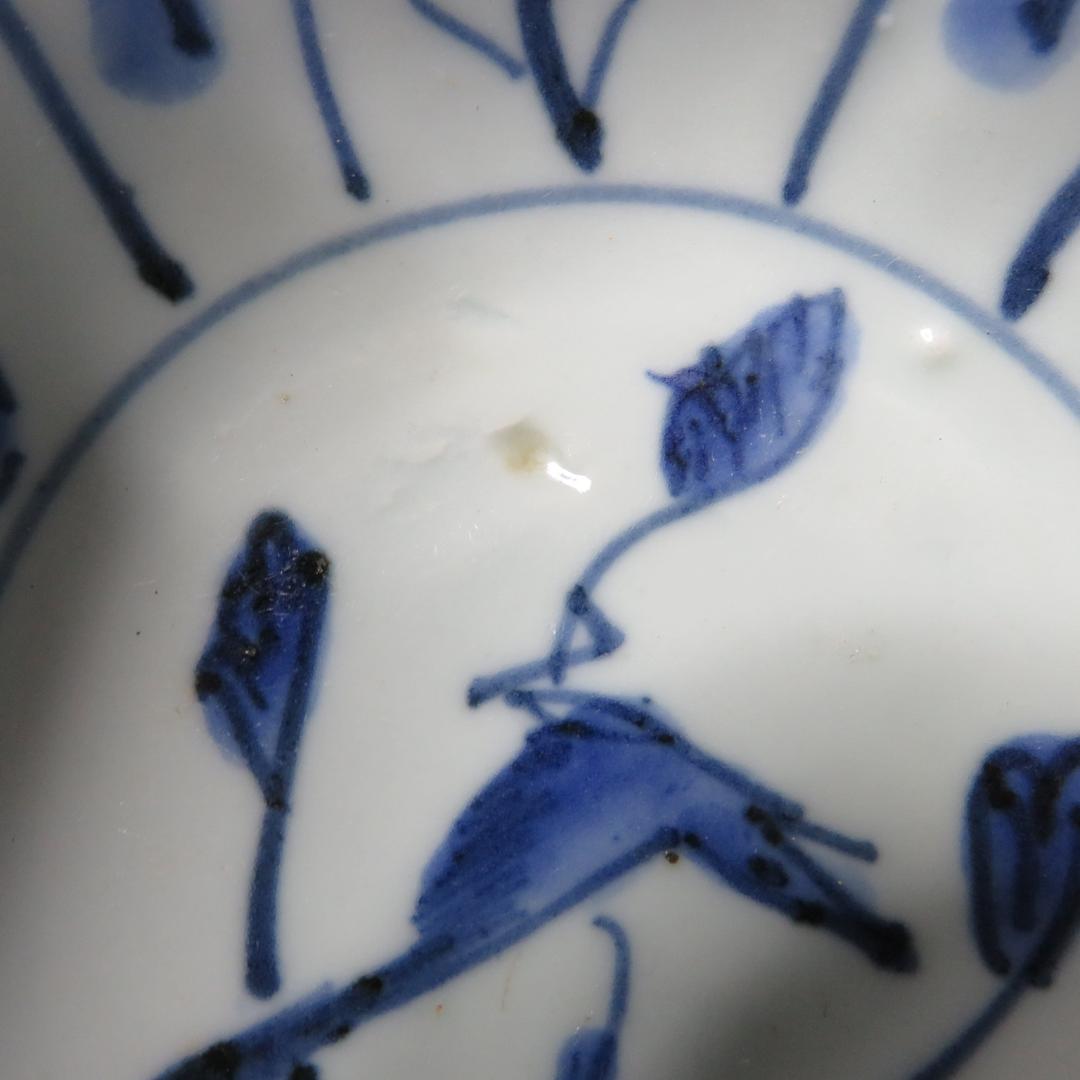 小鉢 古染付 明末清初期 染付 鳥の図 芙蓉手 中国骨董 希少 A