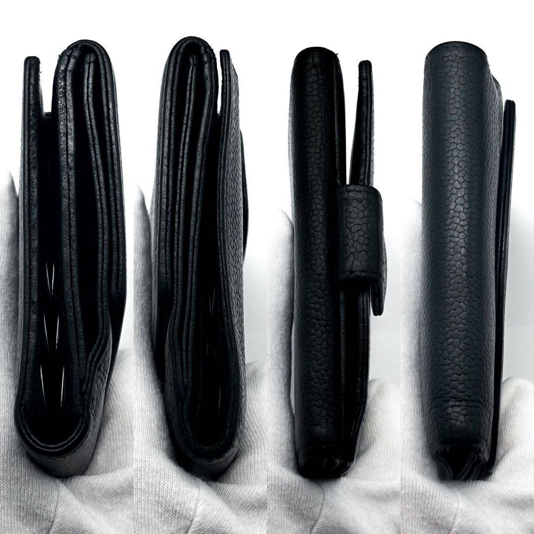 【美品✨】シャネル 財布 ココステッチ キャビア Wホック 二つ折 BL 黒