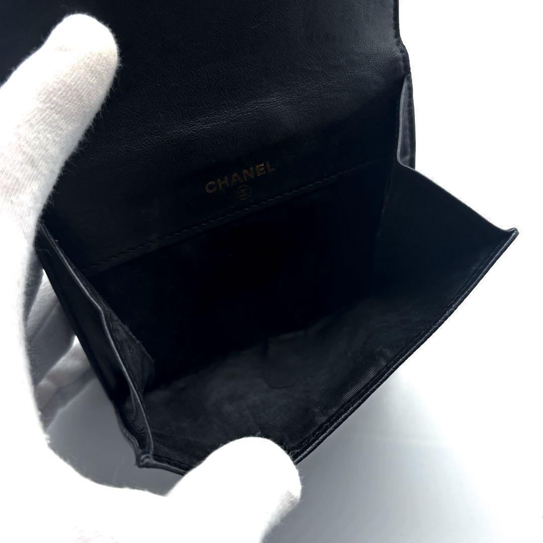 【美品✨】シャネル 財布 ココステッチ キャビア Wホック 二つ折 BL 黒