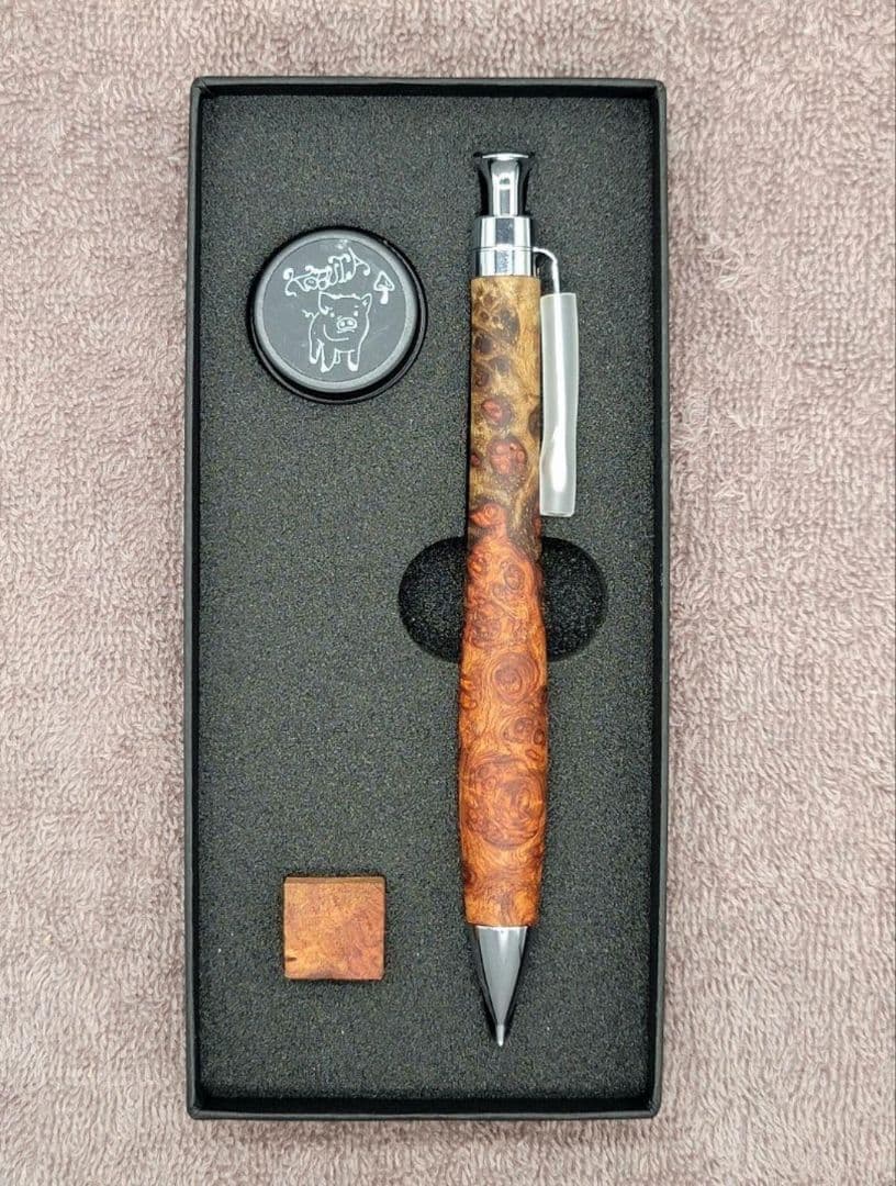 美品 こぶた工房　極上花梨瘤紅白　シャープペンシル0.5ミリ