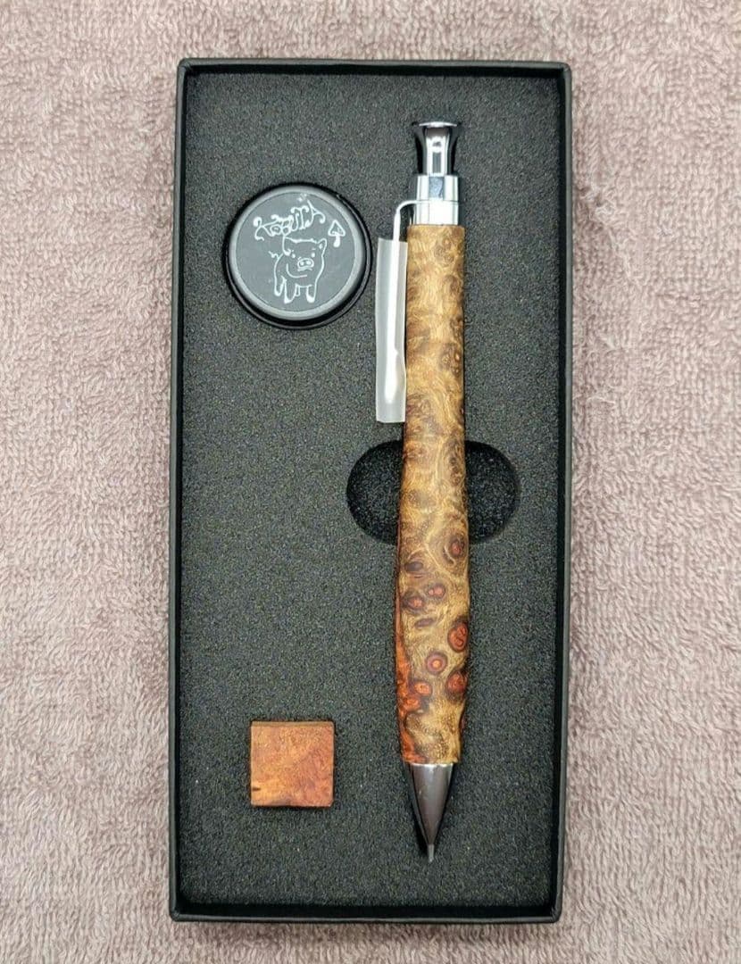 美品 こぶた工房　極上花梨瘤紅白　シャープペンシル0.5ミリ