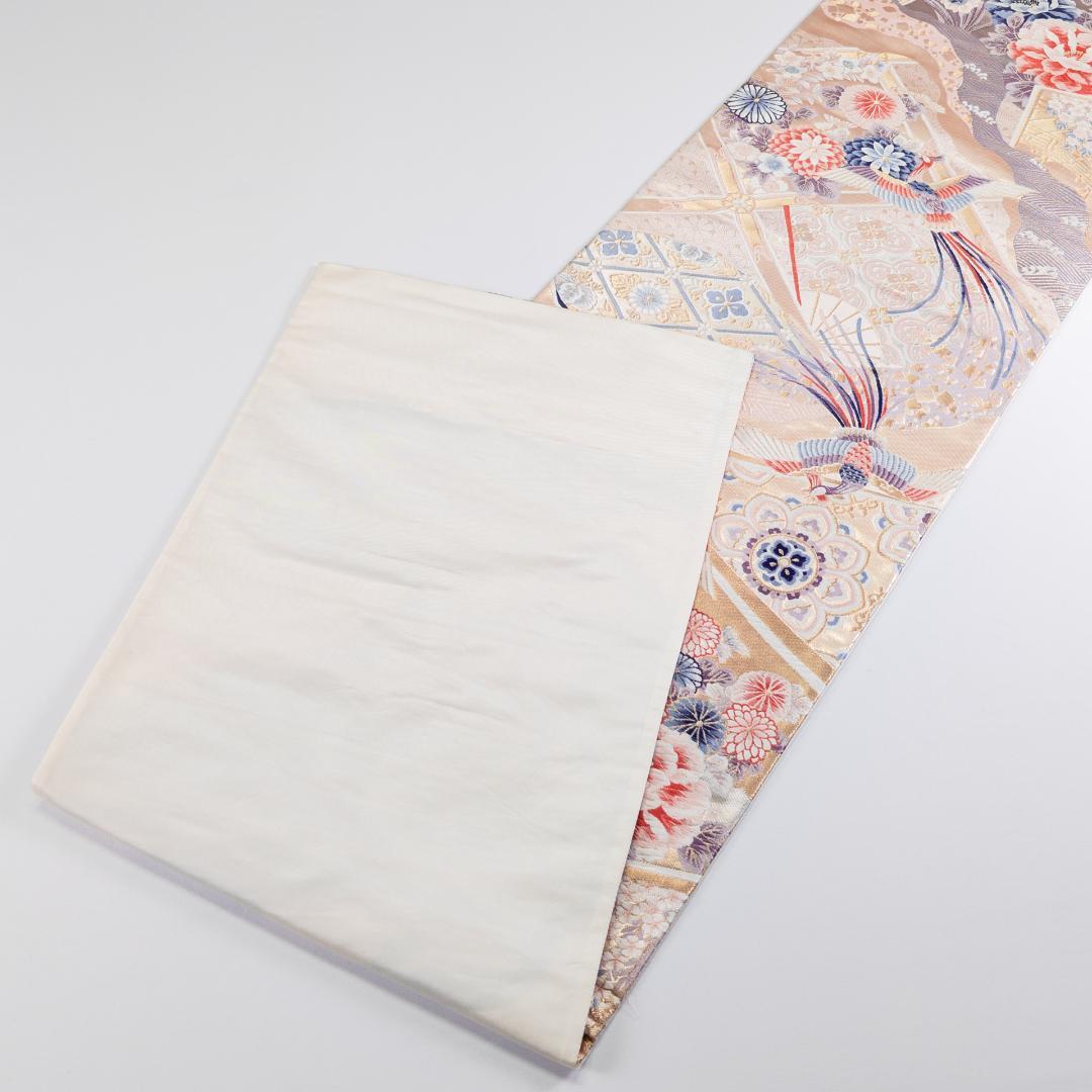 S R7SK1321 振袖+帯 2点セット 花 道長花鳥文 扇 ピンク