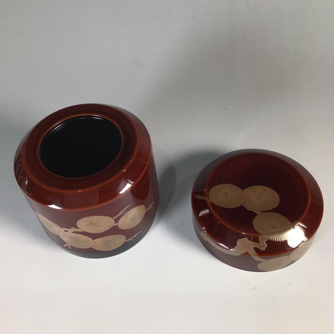 Ｎ８７７　棗　『岡田紫峯作』『溜塗』『松蒔絵』『雪吹棗』　共箱　茶道具