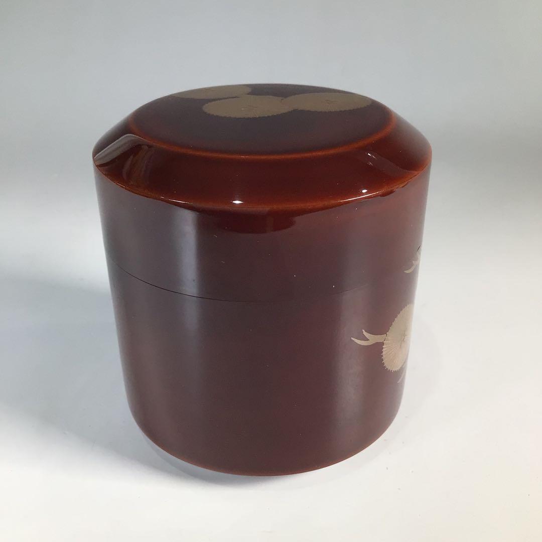 Ｎ８７７　棗　『岡田紫峯作』『溜塗』『松蒔絵』『雪吹棗』　共箱　茶道具