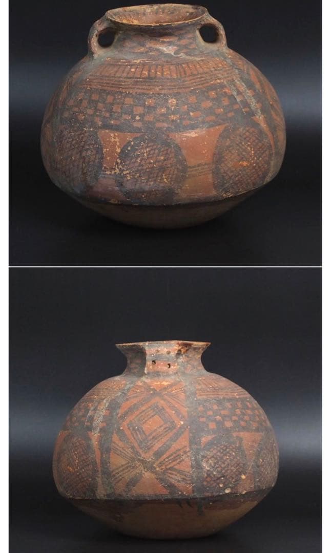 送料無料　本物保証　発掘品 馬家窯文化 彩陶幾何学文両耳壷 アンダーソン土器