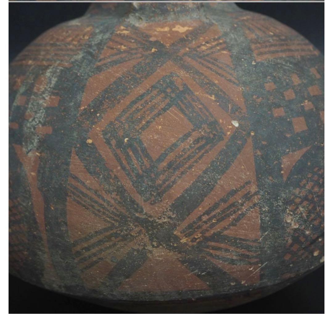 送料無料　本物保証　発掘品 馬家窯文化 彩陶幾何学文両耳壷 アンダーソン土器